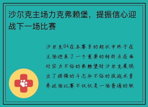 沙尔克主场力克弗赖堡，提振信心迎战下一场比赛
